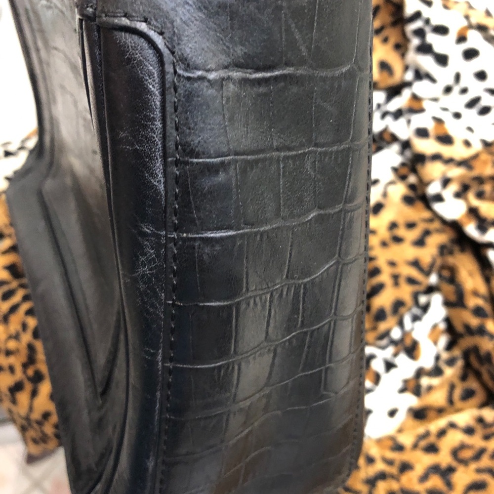 Cole Haan Black Leather! Faux Croc handbag Vintage Classic Black Handbag leather - Picture 10 of 15